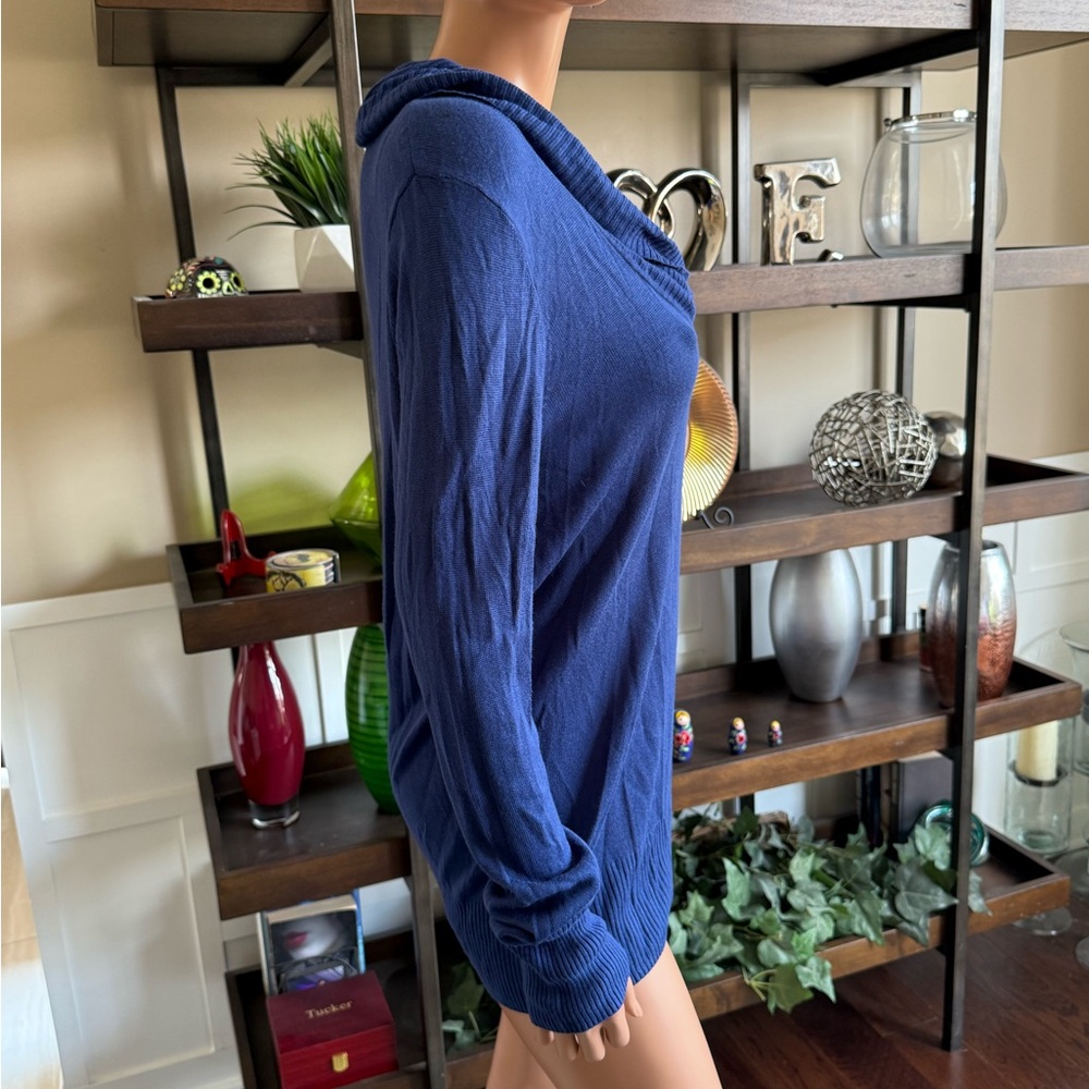 Women's Blue Cowl Neck Sweater lightweight tight knit passport XL long sleeve - Picture 5 of 11